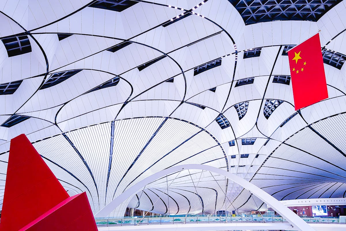 Beijing Daxing International Airport terminal interior with modern architecture