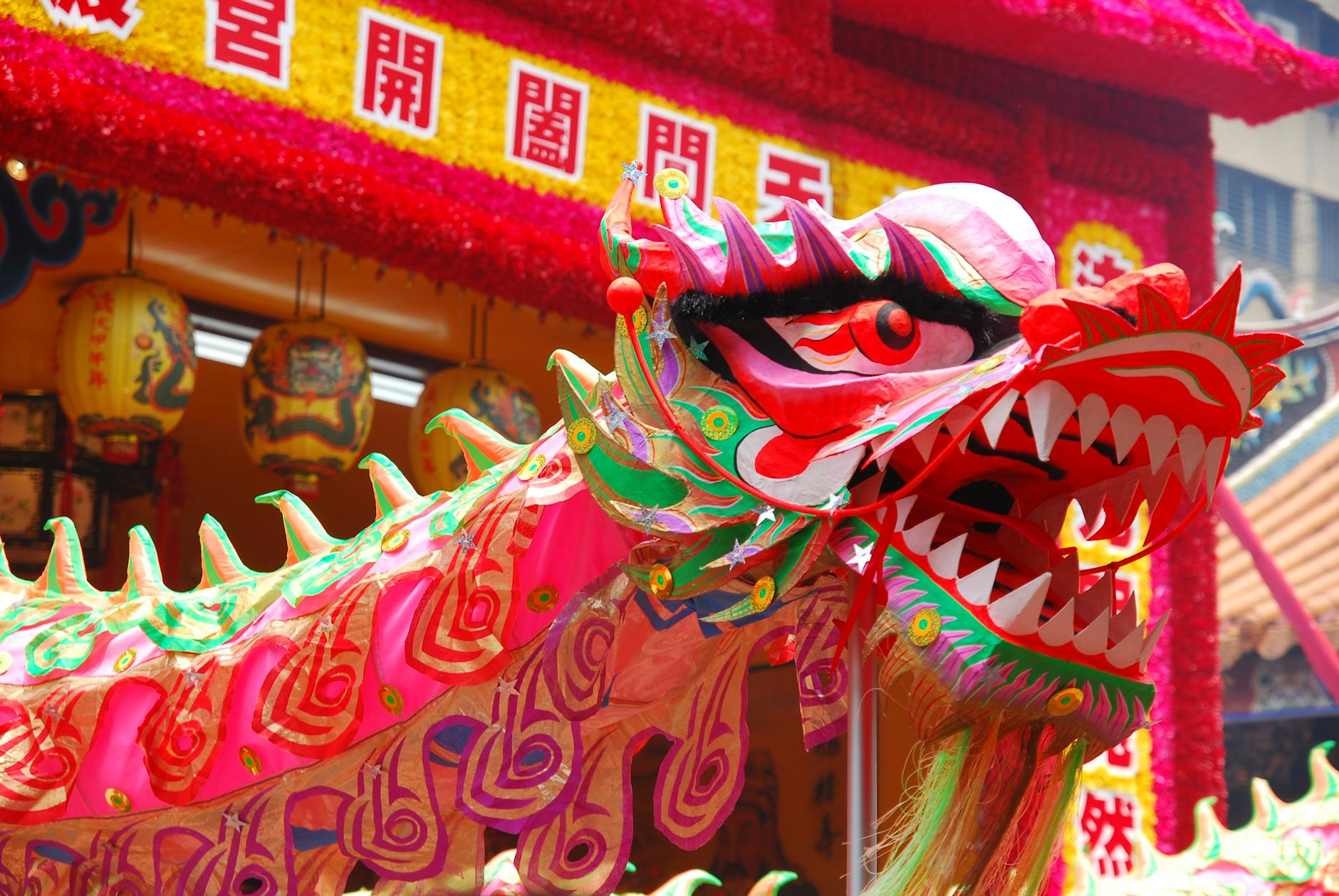 Traditional Chinese dragon dance performance at Beijing festival