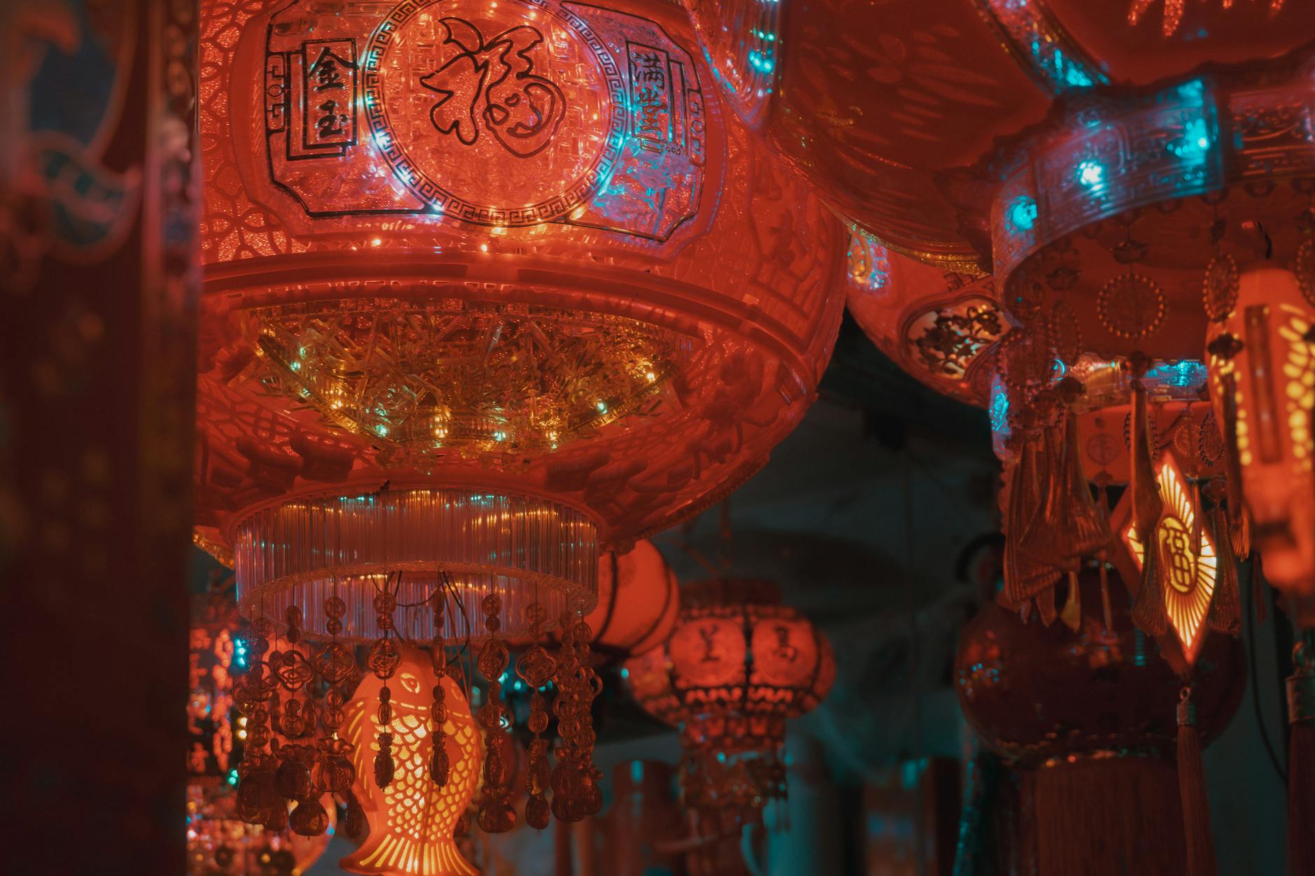 Chinese New Year celebration with red lanterns in Beijing