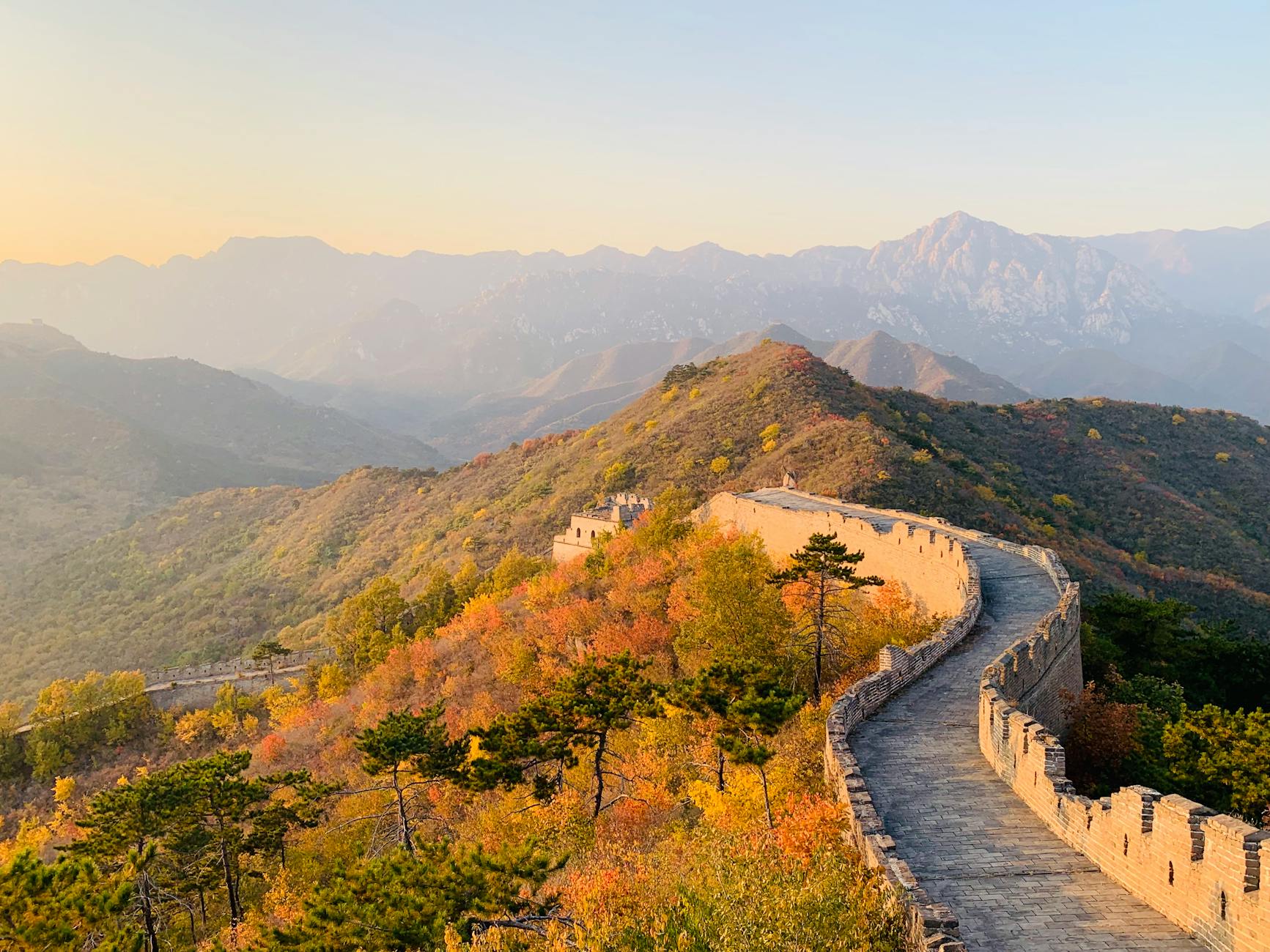 Great Wall of China in autumn with colorful foliage Beijing