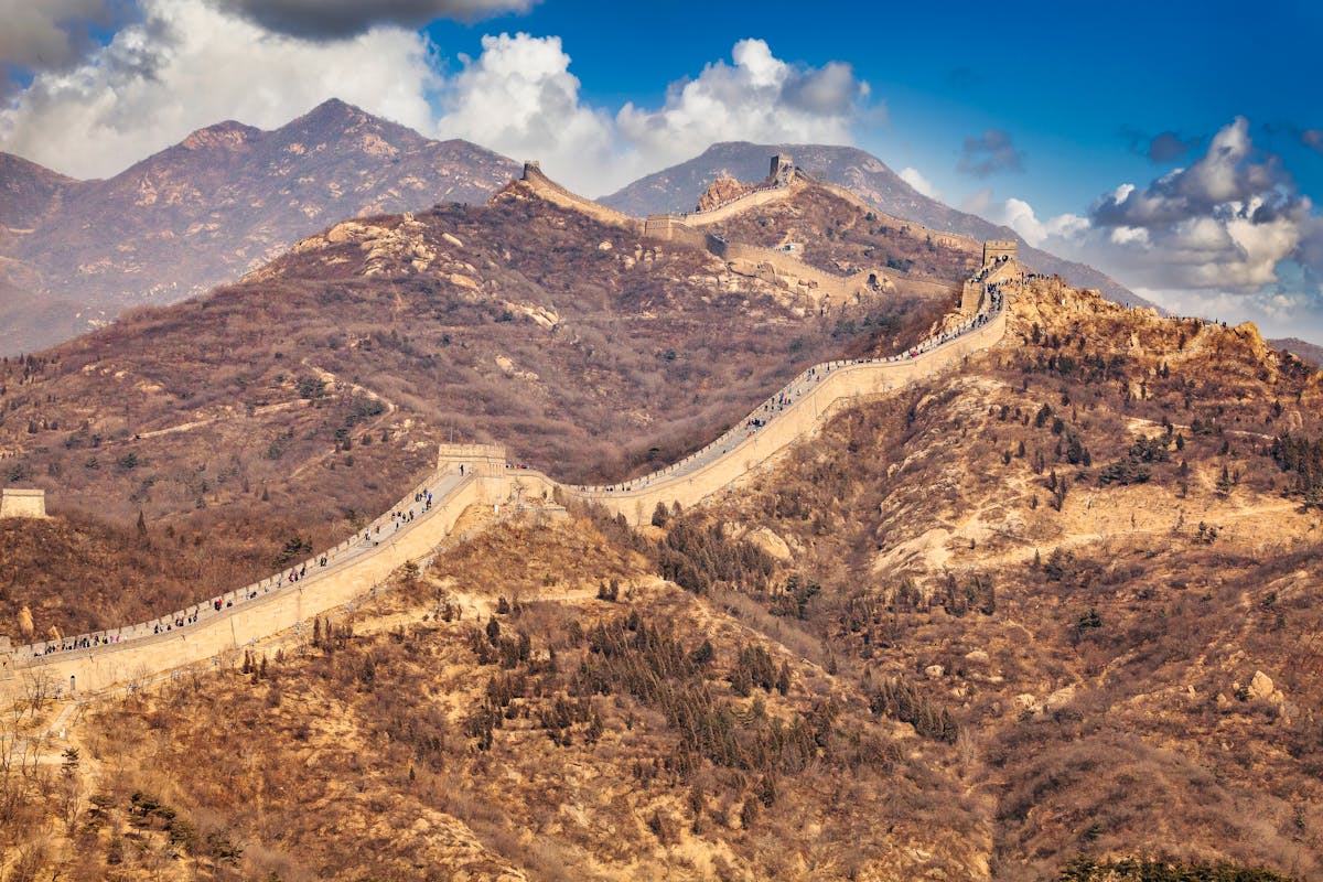 The Great Wall of China winding through mountains near Beijing