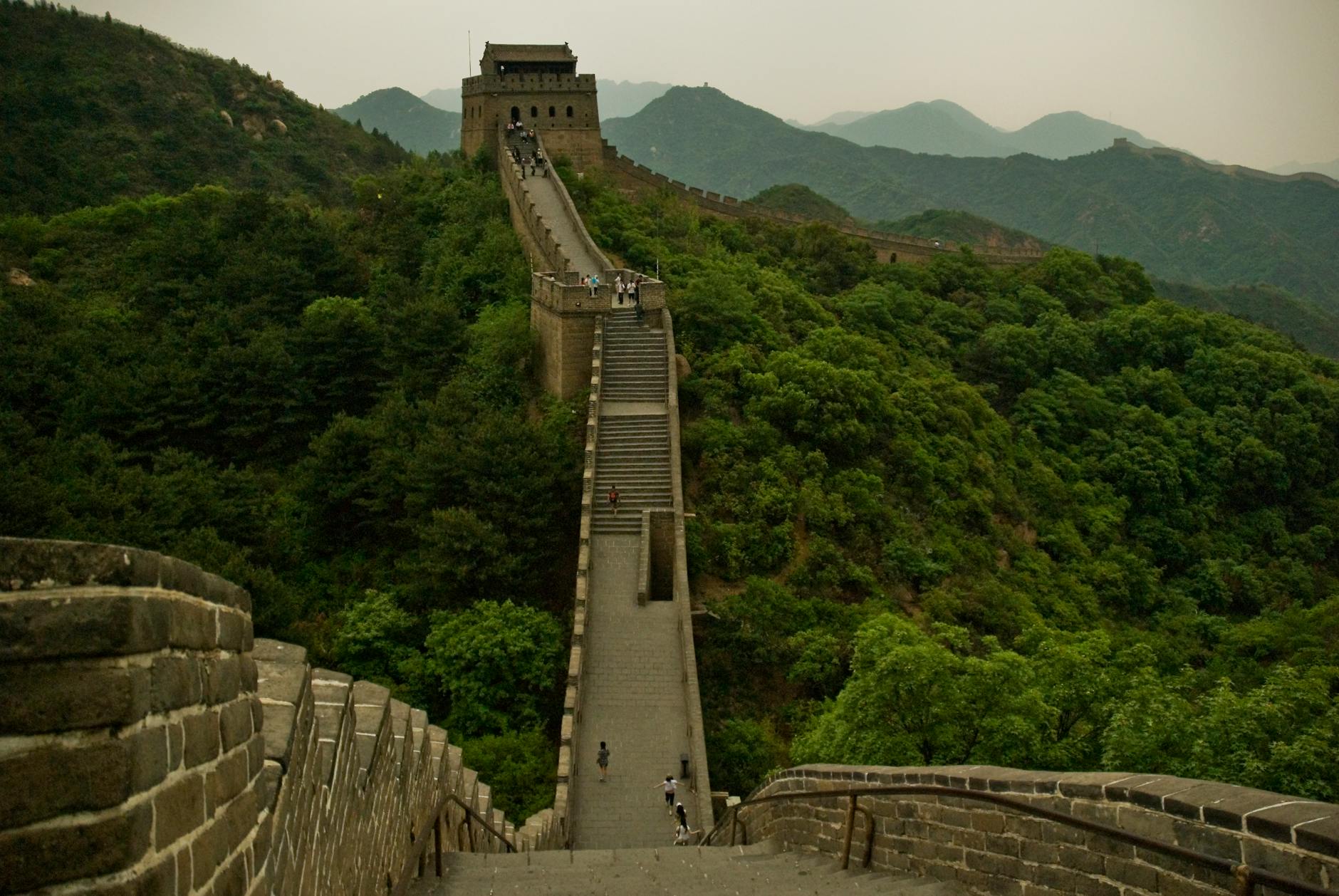 Steep stone steps on the Great Wall of China near Beijing