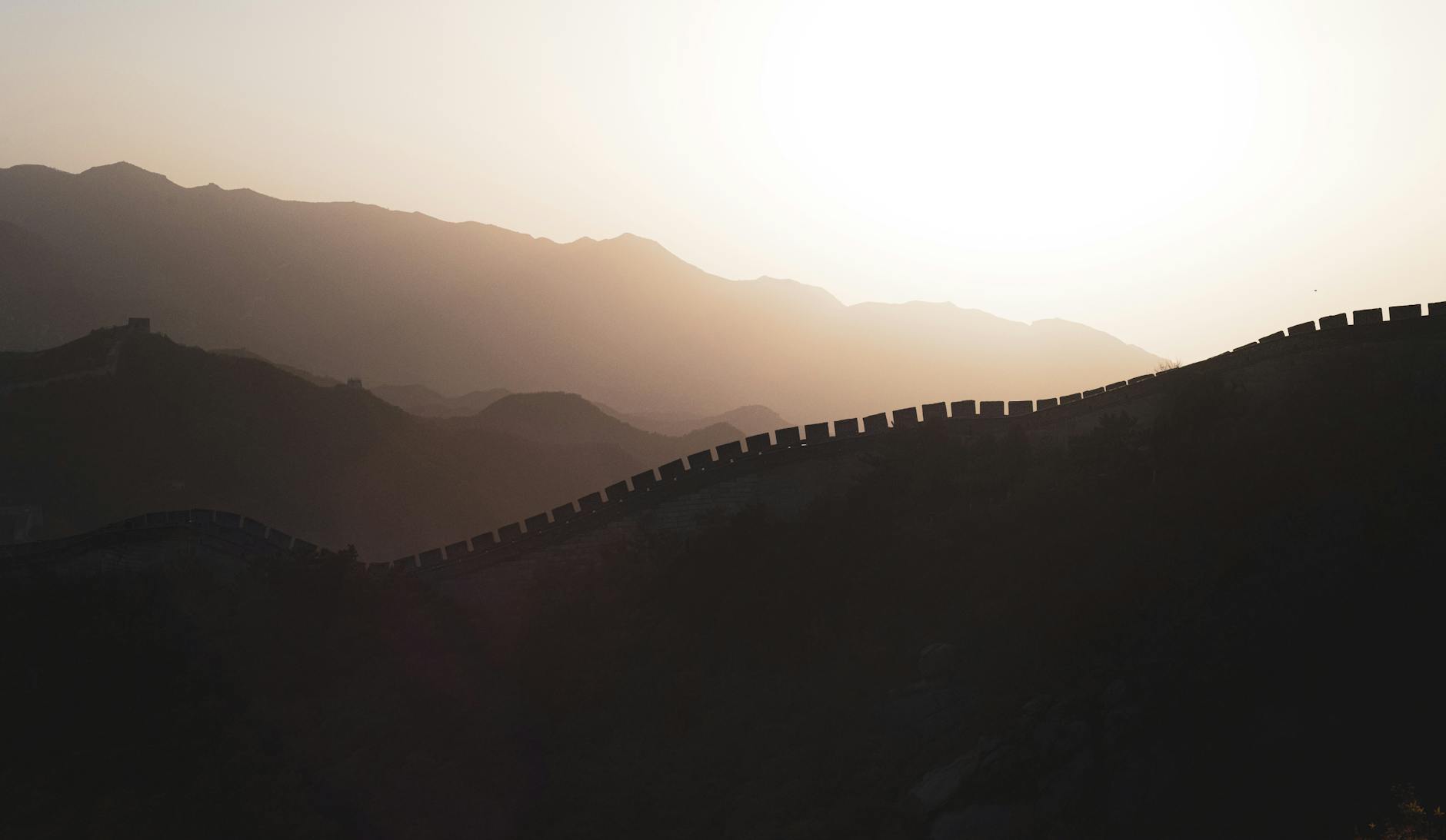 Great Wall of China at sunrise golden light photography