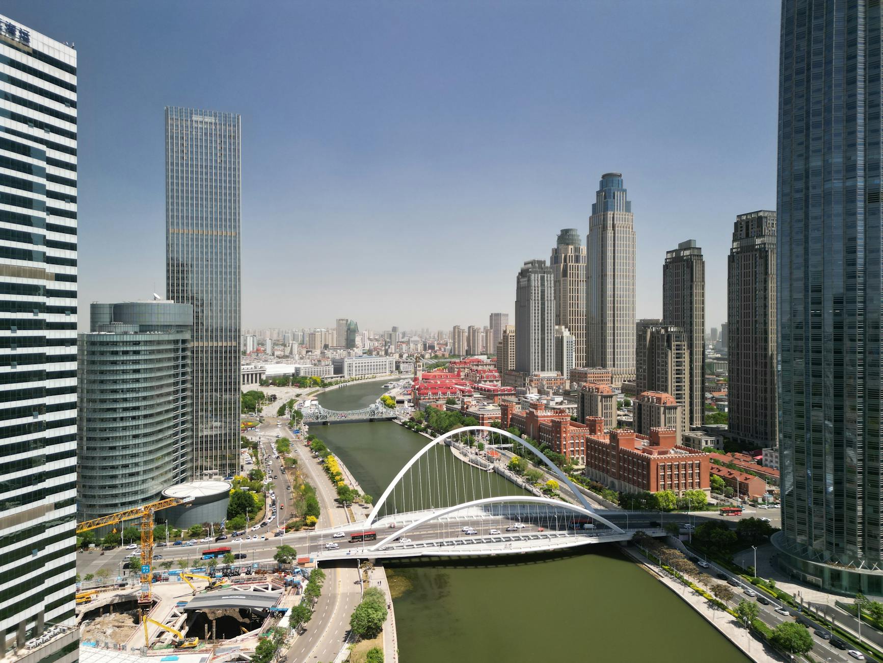 Tianjin city skyline with modern buildings and Haihe River