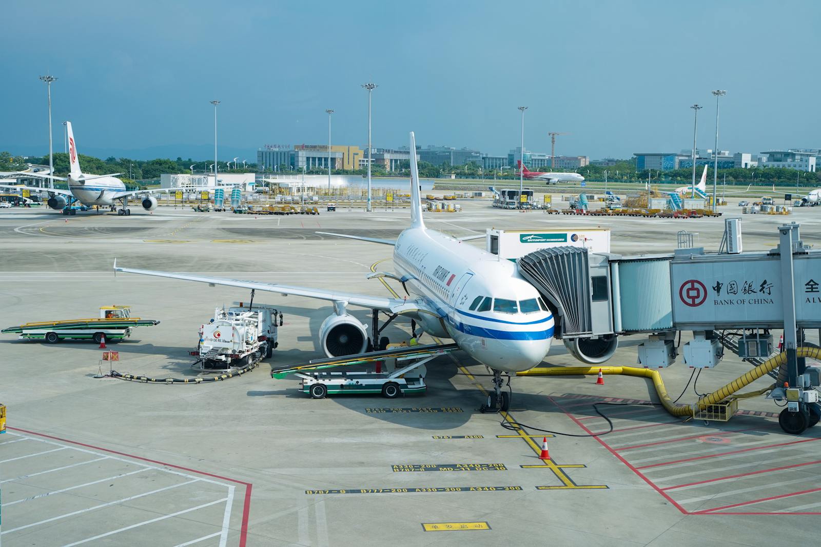Modern airport terminal with parked aircraft Beijing