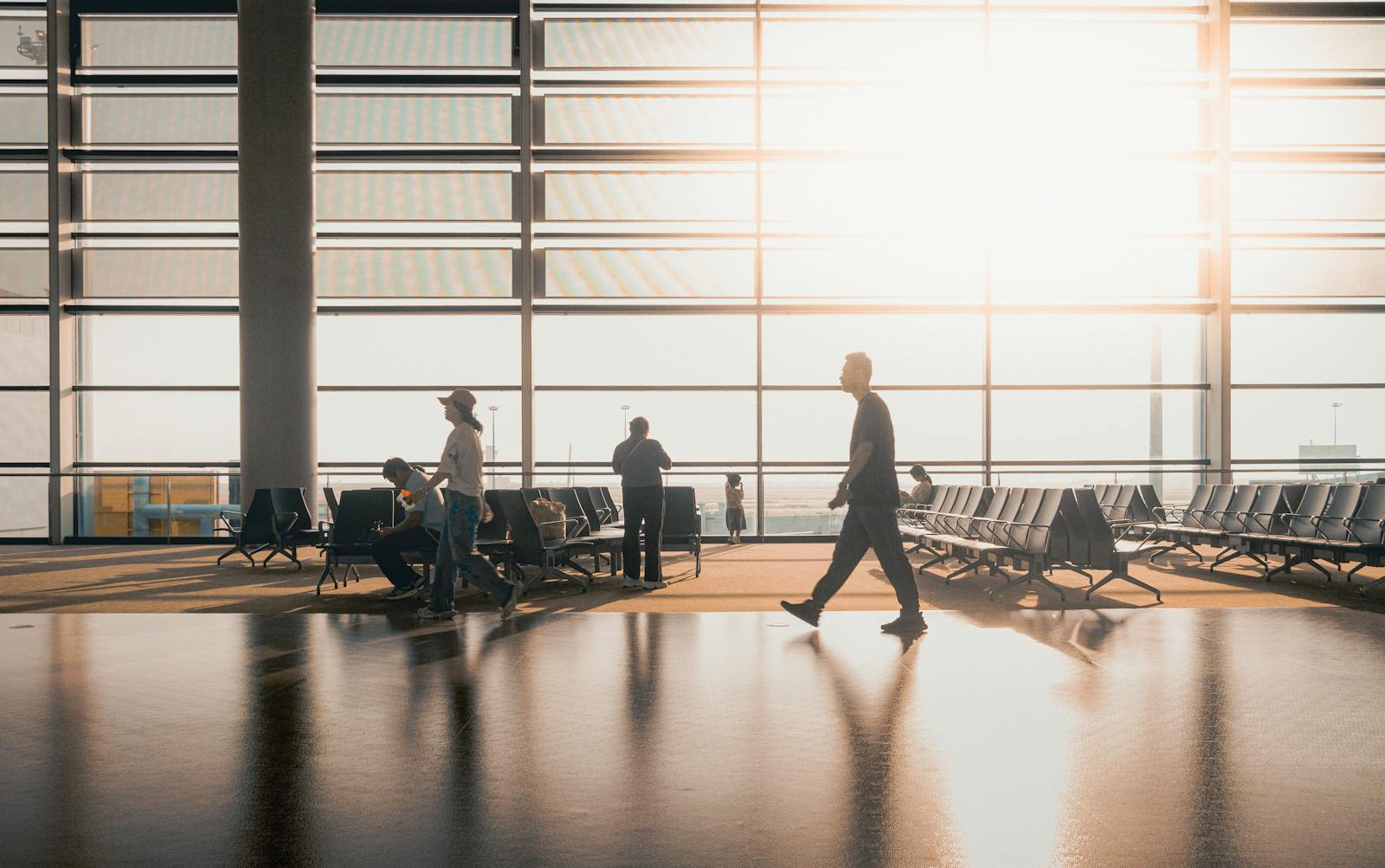 Modern airport terminal arrivals Beijing visa-free entry