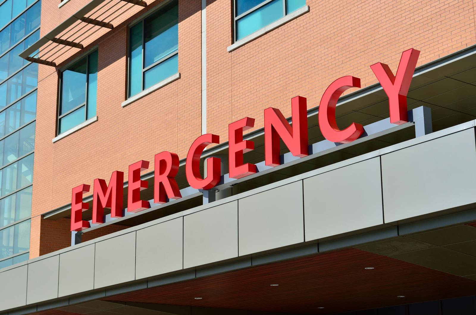 Modern hospital emergency room entrance medical building