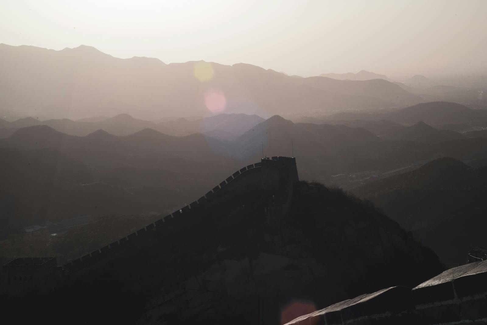 Stars over Great Wall watchtower at night