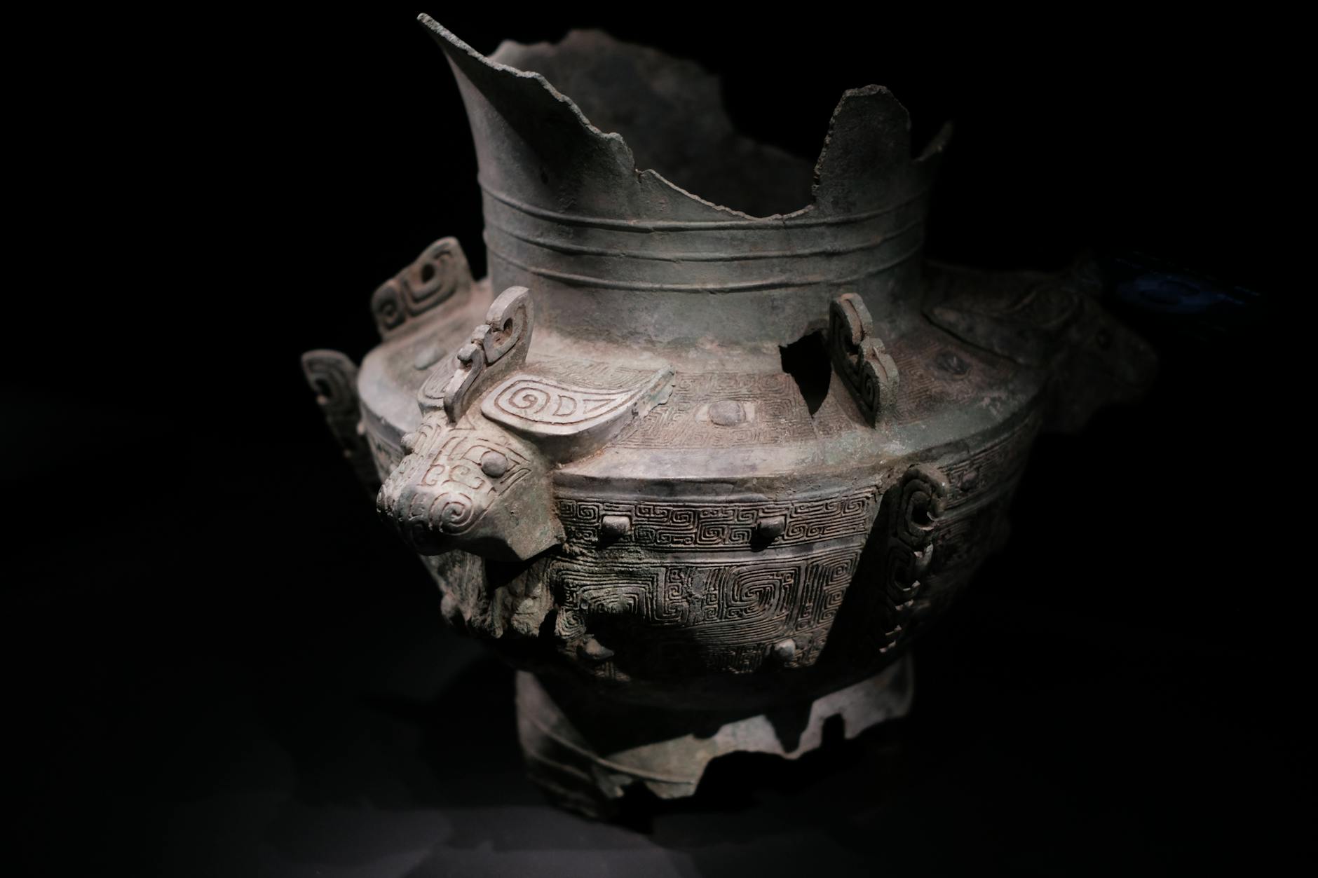 Intricate ancient Chinese bronze ritual vessel