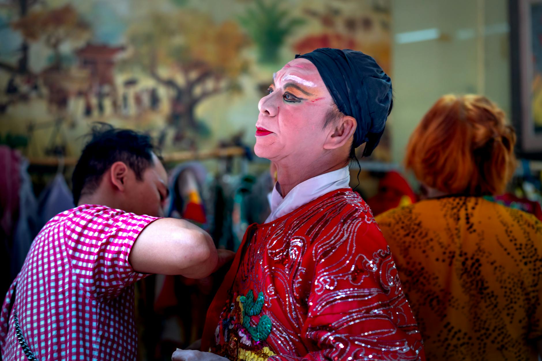 A Peking Opera performer preparing backstage