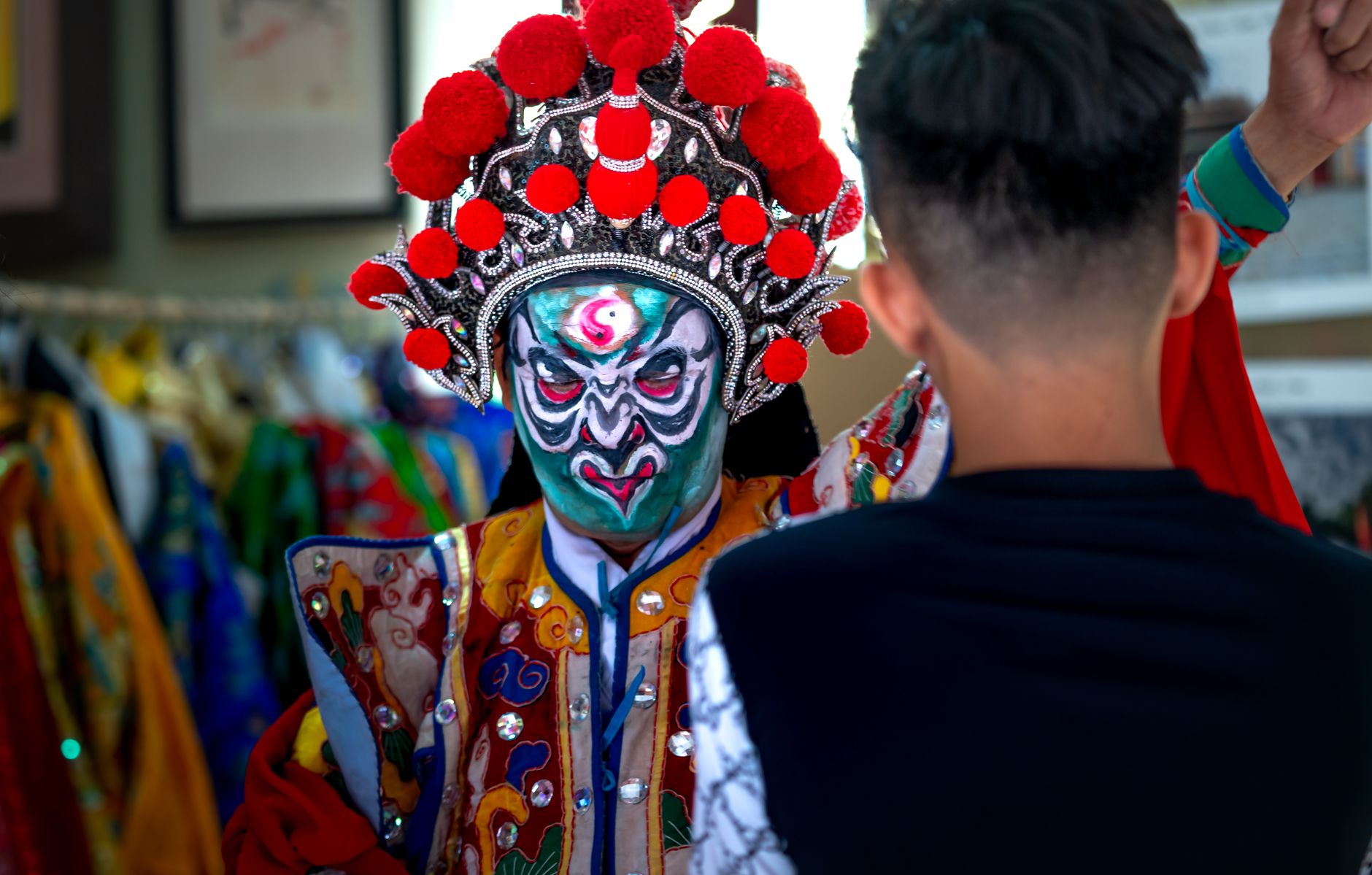 Colourful Peking Opera performer in an intricate costume