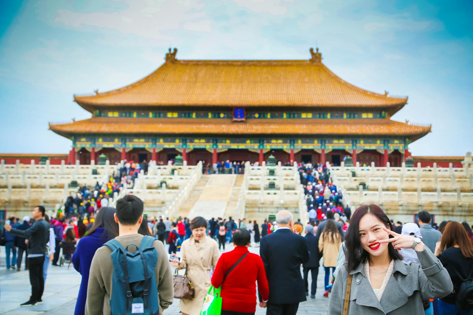 Tourists exploring the Forbidden City Beijing for the first time