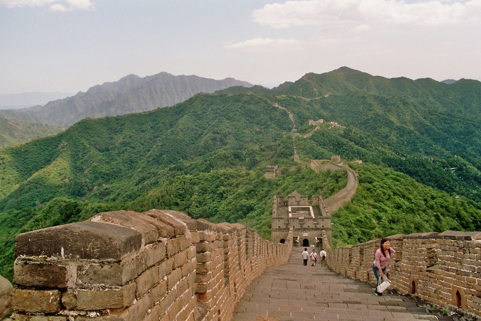 The metal toboggan chute running down the hillside beside the Mutianyu Great Wall